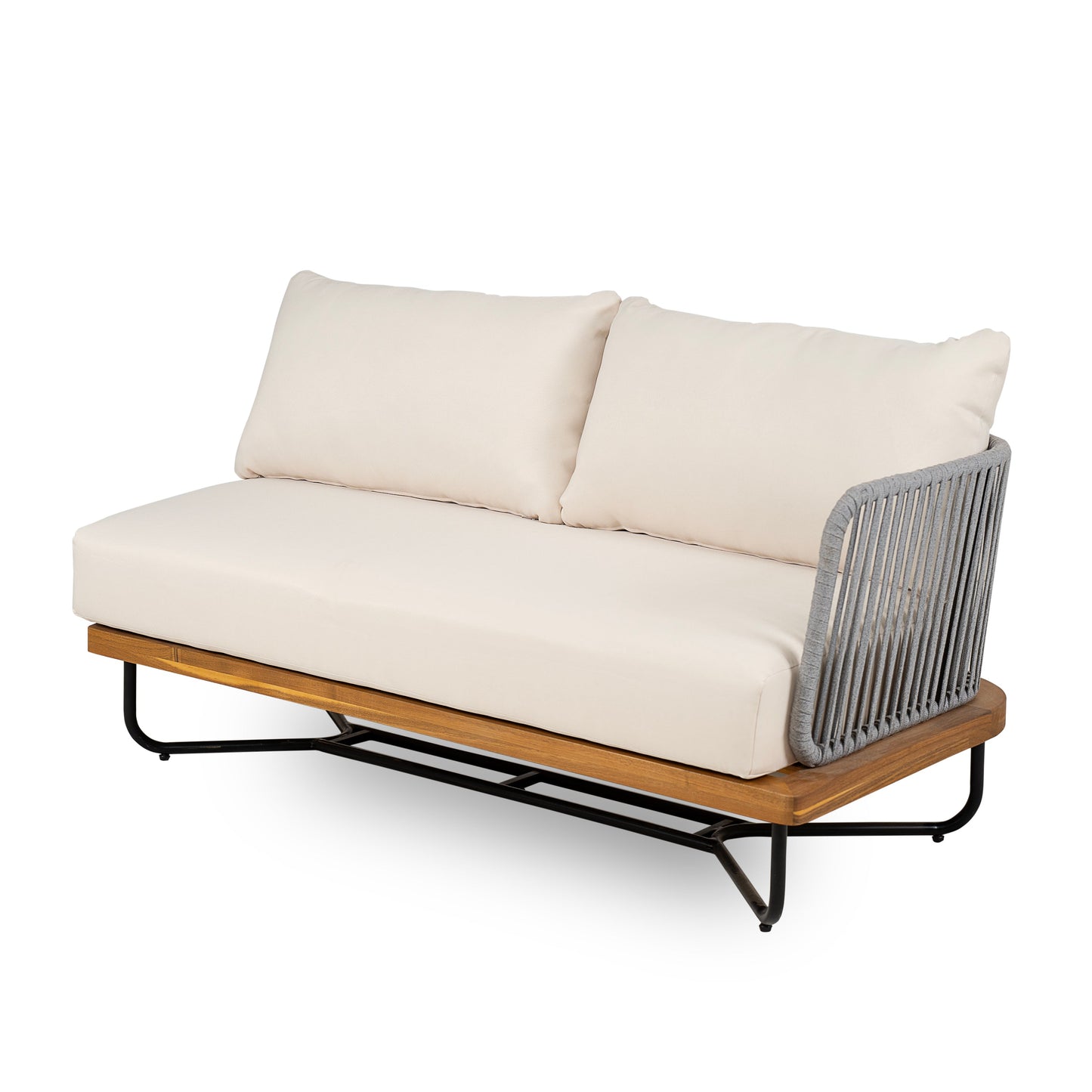 Lucca Outdoor 6 Seater Set by HouseOfZazla with cream cushions and rope-woven sides on Tampa Home & Garden Store