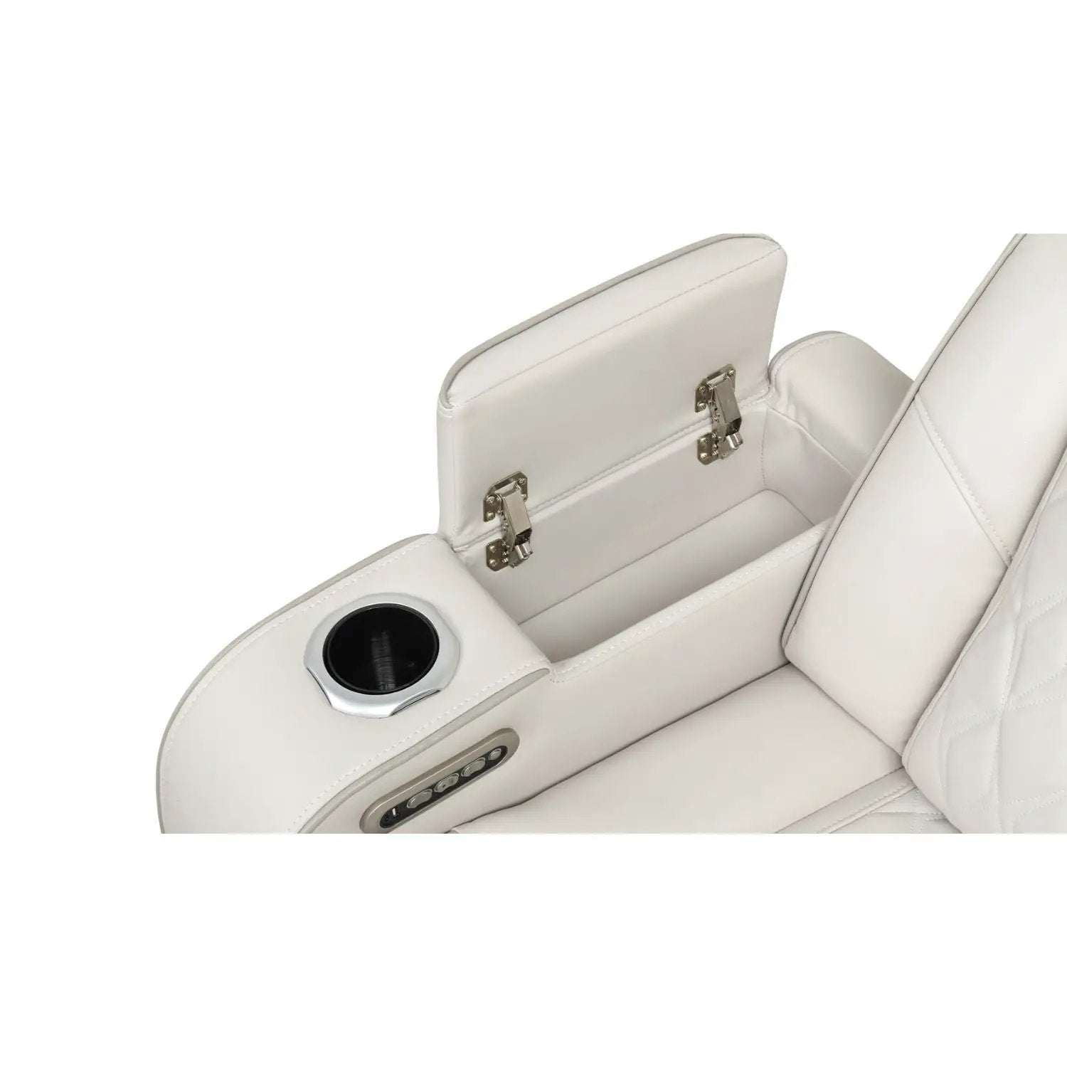 Fortuner power reclining chair white leather armrest with cup holder and storage on Tampa Home & Garden Store