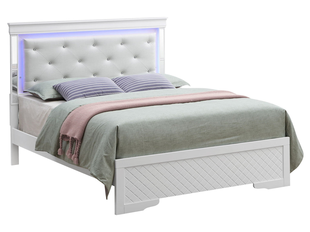 Bed With LED Light Accents Headboard white tufted headboard with crystals HouseOfZazla on Tampa Home & Garden Store