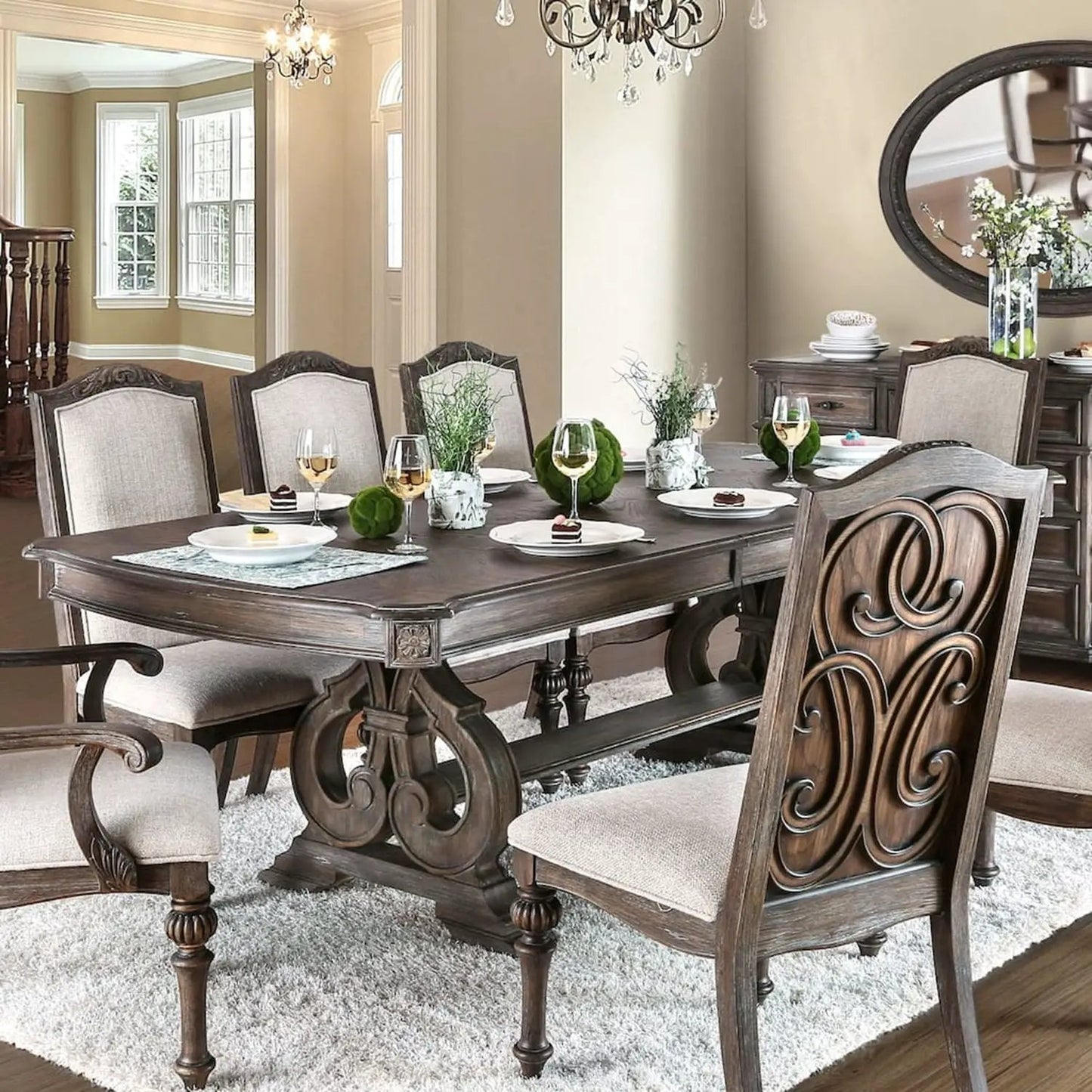 Dining Table with Expandable Leaf and Trestle