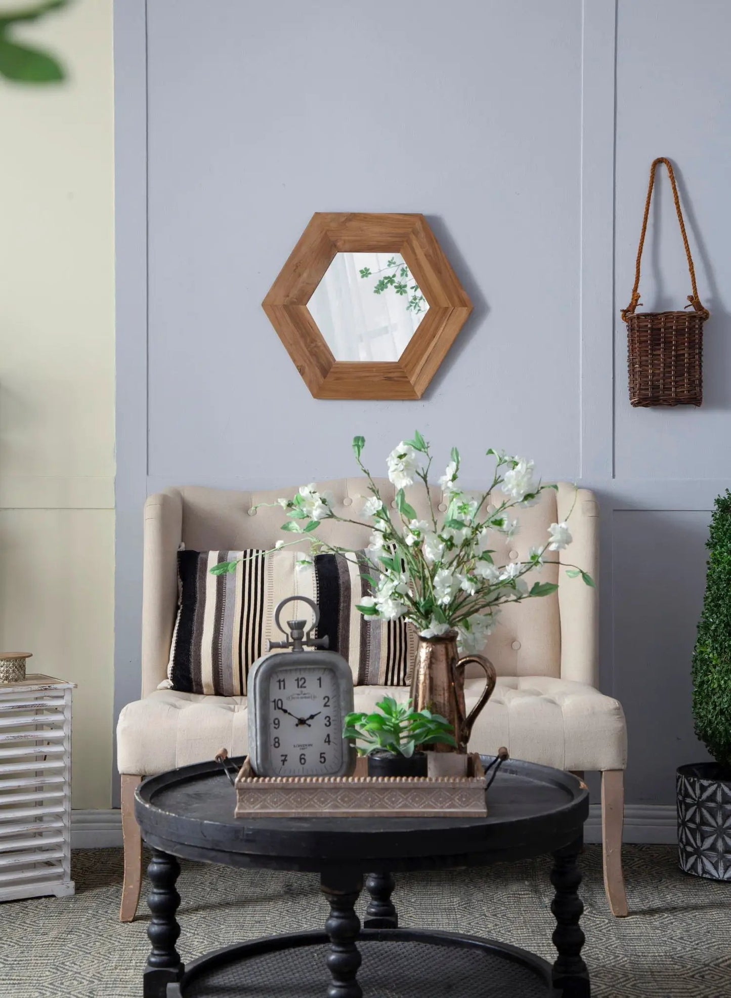 Hexagon mirror with natural wood frame, wall decor by Unique Piece Furniture on Tampa Home & Garden Store