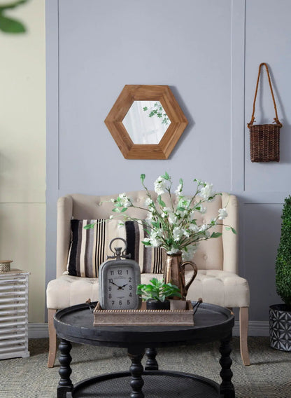 Hexagon mirror with natural wood frame, wall decor by Unique Piece Furniture on Tampa Home & Garden Store