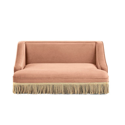 Duchess cat bed sofa in peach fabric with fringe tassel trim by HouseOfZazla on Tampa Home & Garden Store