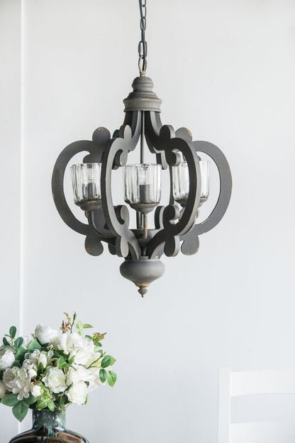 Farmhouse Chandelier With 6 Light Wood Pendant