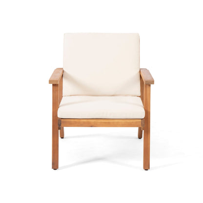 Outdoor Club Chair with Cushion by HouseOfZazla, beige cushions, natural wood frame on Tampa Home & Garden Store