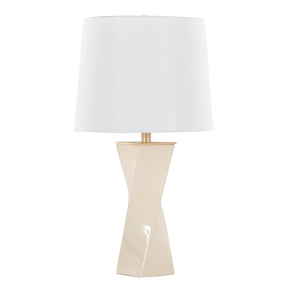 Curvo Square Contemporary Table Lamp by HouseOfZazla, white shade with ivory ceramic base on Tampa Home & Garden Store
