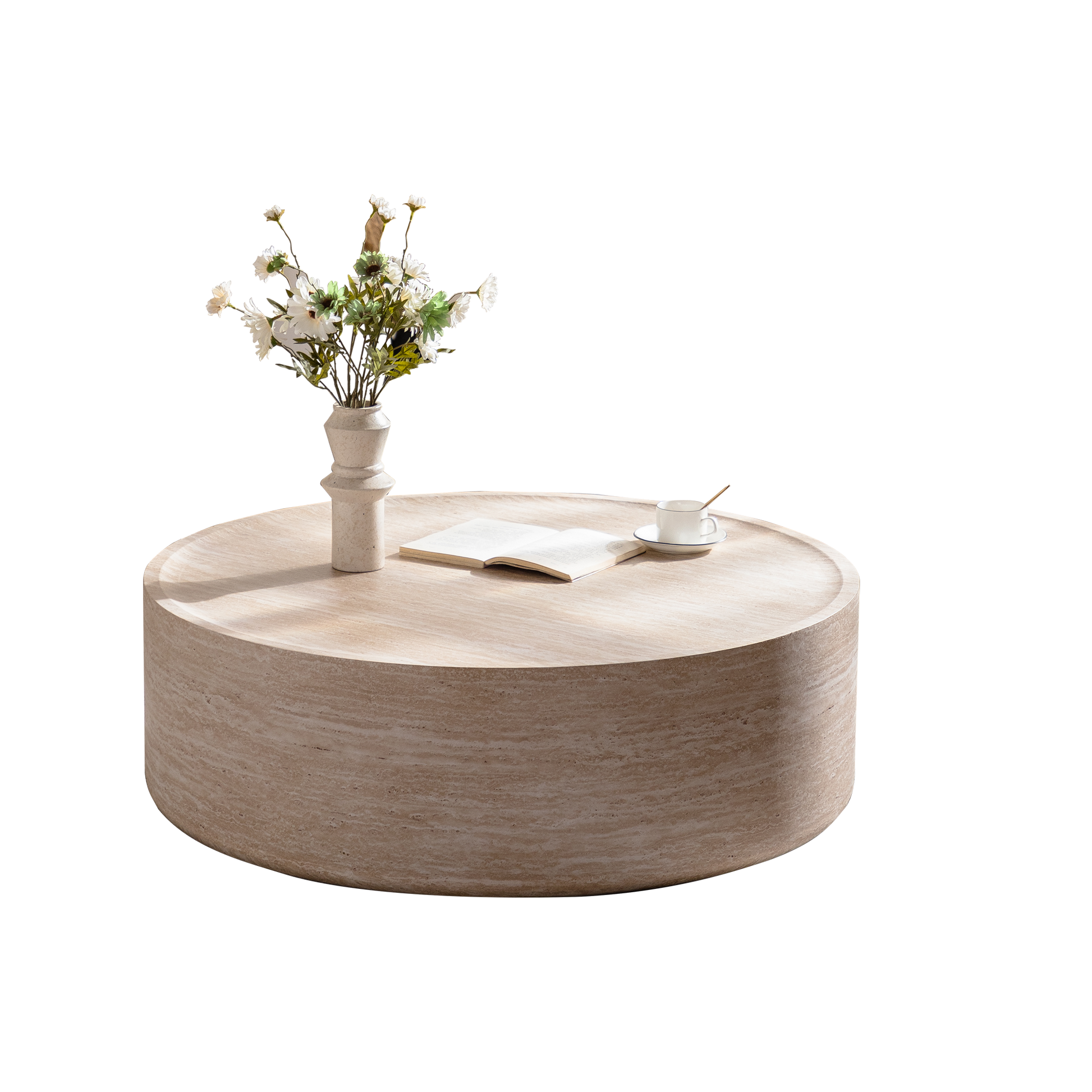 HouseOfZazla 39.37in round Mars-pattern coffee table with beige marble top on Tampa Home & Garden Store