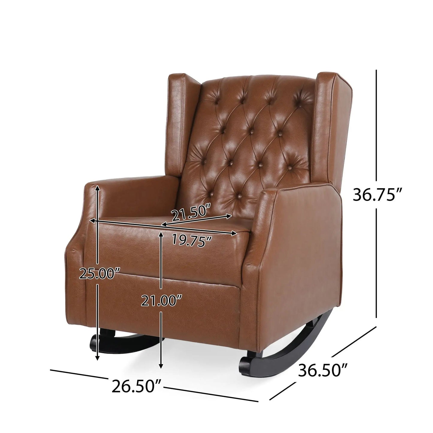 Moss rocking recliner in light brown leather with diamond tufting wingback on Tampa Home & Garden Store