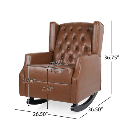 Moss rocking recliner in light brown leather with diamond tufting wingback on Tampa Home & Garden Store