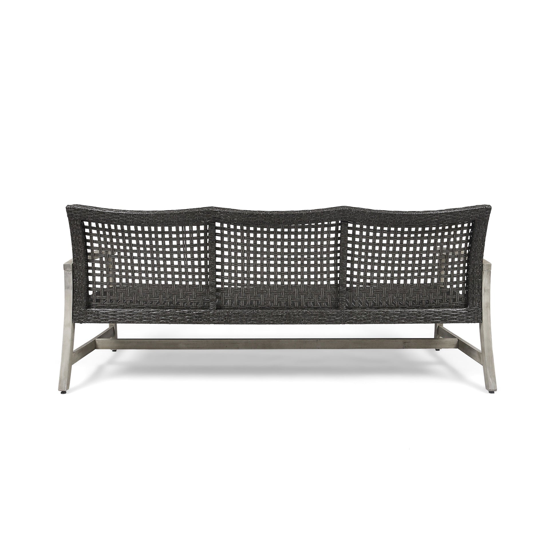 Outdoor Acacia Wood Wicker 3 Seater Sofa with dark brown weave and metal base on Tampa Home & Garden Store