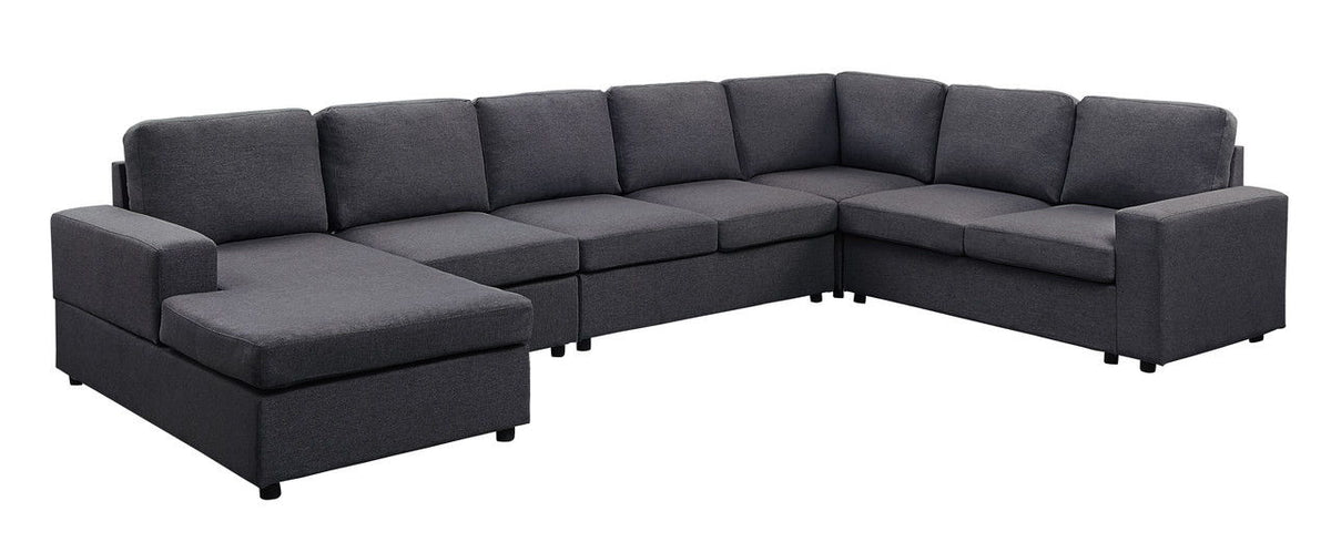 Hayden 7-seat modular sectional sofa chaise in dark gray fabric by HouseOfZazla, stationary on Tampa Home & Garden Store