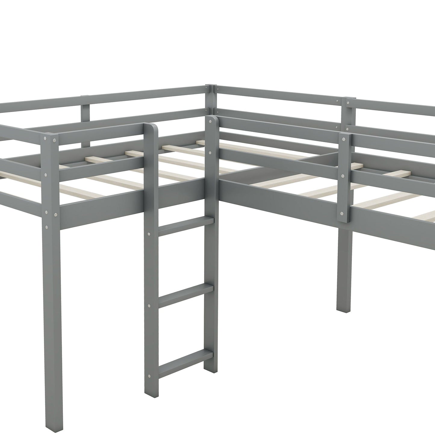 L Shaped Loft Bed with Ladder and Slide in gray metal by HouseOfZazla on Tampa Home & Garden Store