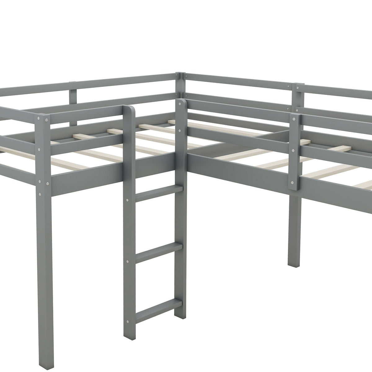 L Shaped Loft Bed with Ladder and Slide in gray metal by HouseOfZazla on Tampa Home & Garden Store