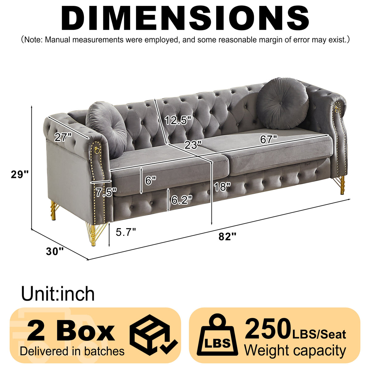 Plush and 82 Inch Velvet Chesterfield Sofa