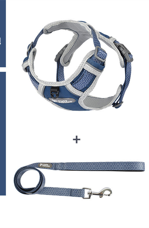 Pet Zen dog chest harness and leash two-piece blue and gray padded design on Tampa Home & Garden Store