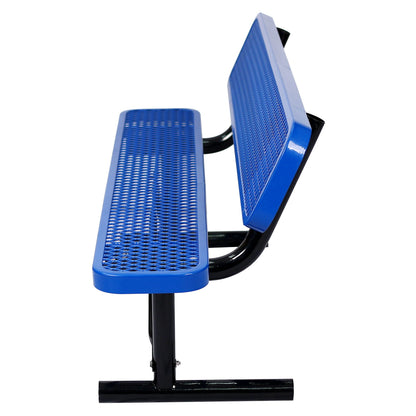 6' outdoor steel bench with backrest blue; perforated seat and back, black frame HouseOfZazla on Tampa Home & Garden Store