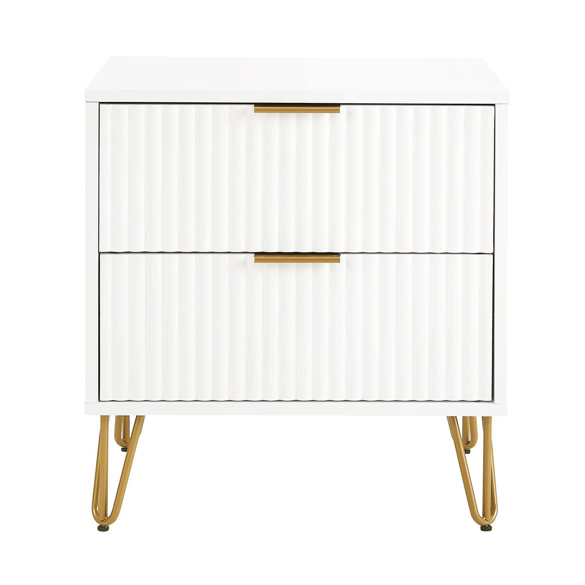 Dumbo Nightstand with 2 fluted drawers, gold bar pulls, white frame, gold legs HouseOfZazla on Tampa Home & Garden Store