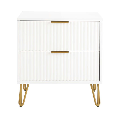 Dumbo Nightstand with 2 fluted drawers, gold bar pulls, white frame, gold legs HouseOfZazla on Tampa Home & Garden Store