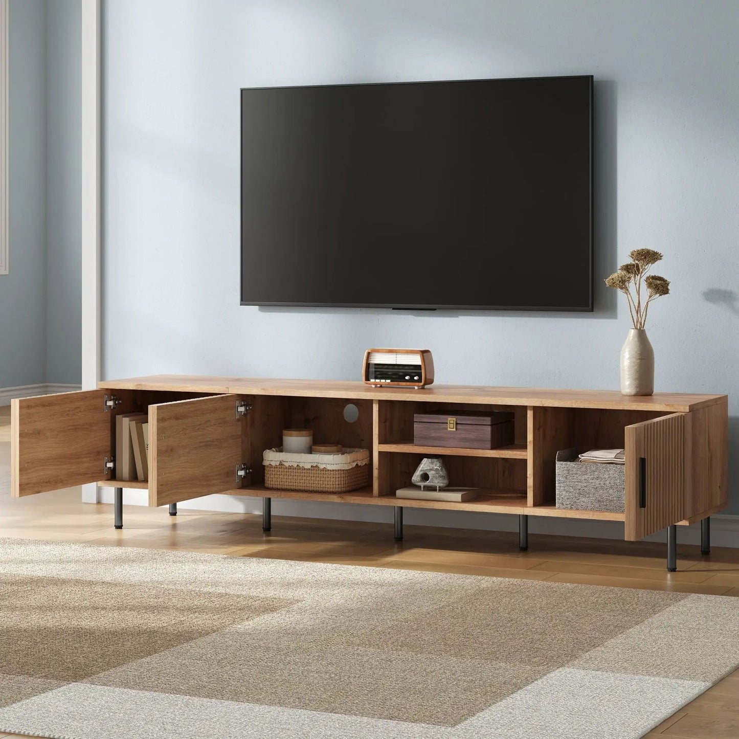 78-inch natural wood TV stand with closed storage for up to 85-inch TVs on Tampa Home & Garden Store
