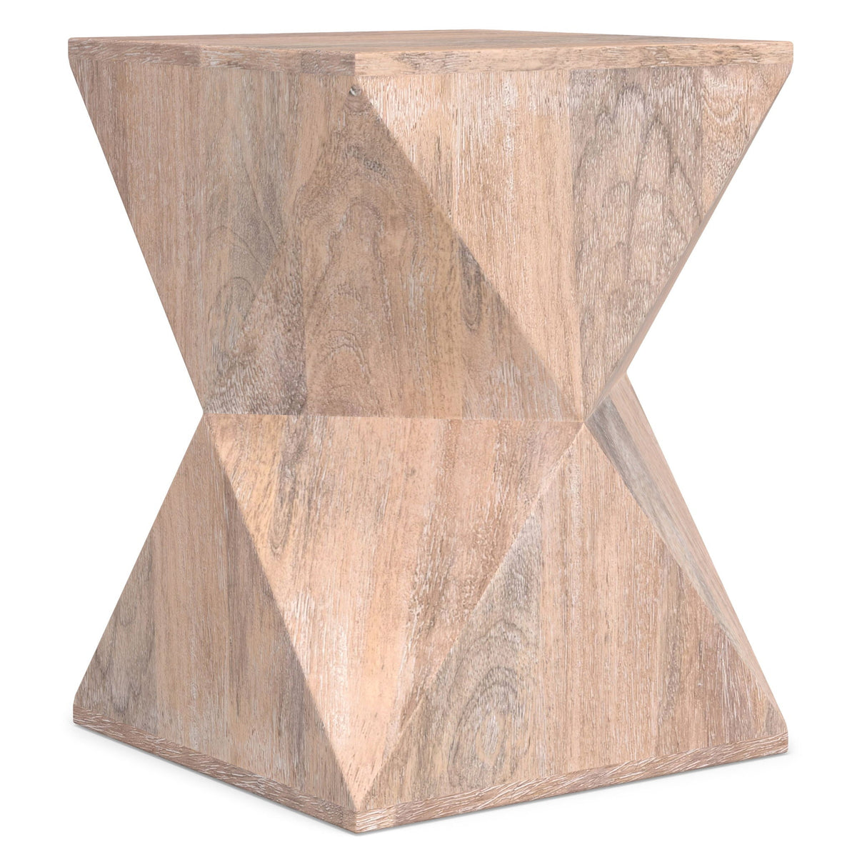 Natural mango wood side table with a modern geometric faceted silhouette on Tampa Home & Garden Store