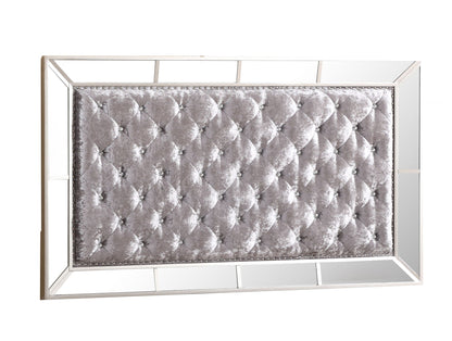Panel bed headboard by HouseOfZazla in silver velvet with diamond tufting and mirrored frame on Tampa Home & Garden Store