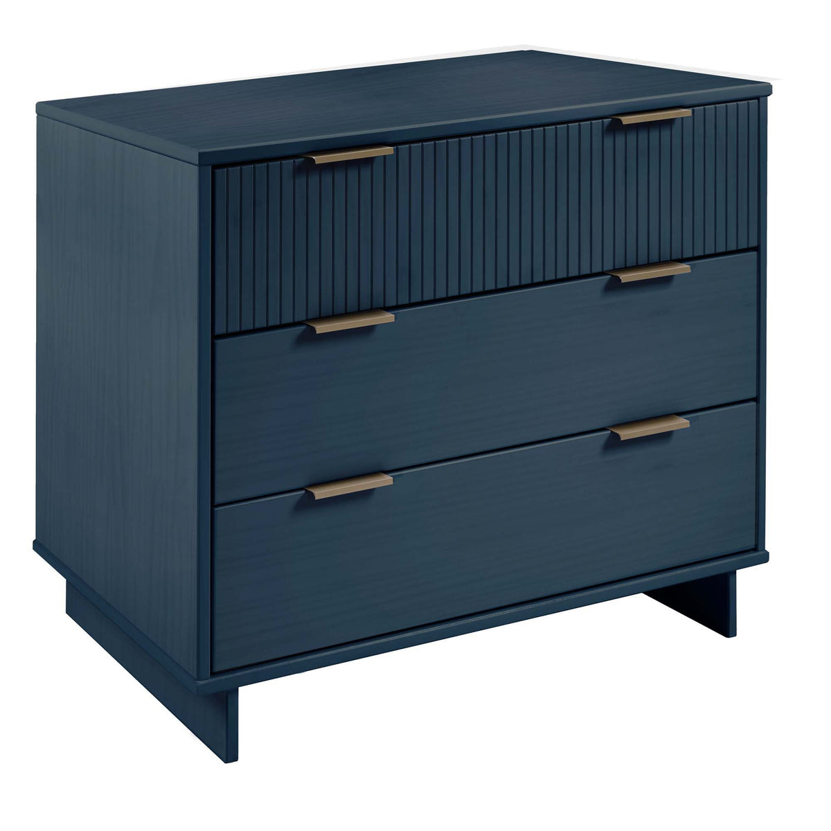 Solid wood 3-drawer dresser by HouseOfZazla with ribbed navy fronts and brass handles on Tampa Home & Garden Store