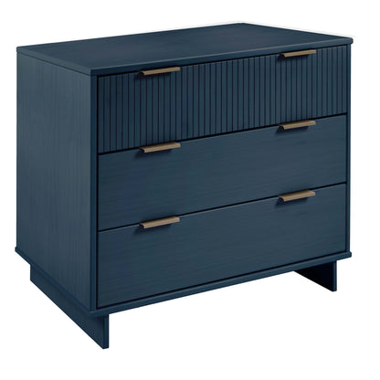 Solid wood 3-drawer dresser by HouseOfZazla with ribbed navy fronts and brass handles on Tampa Home & Garden Store