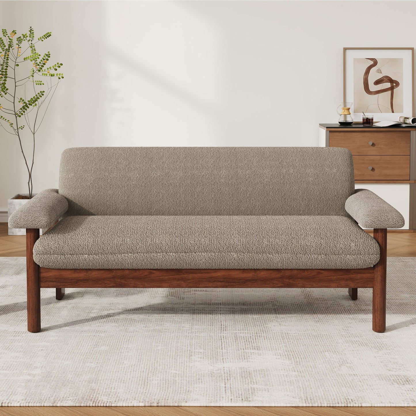Loveseat 2-seater with armrests in textured beige fabric by HouseOfZazla on Tampa Home & Garden Store