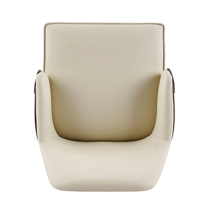 Indoor dining chair set of 2 with ergonomic armrests in beige upholstery and brown accents on Tampa Home & Garden Store