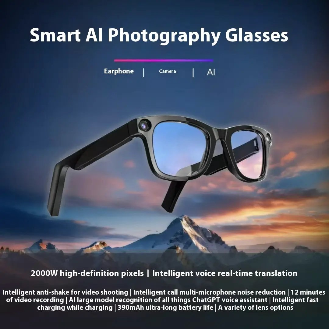 FLIPSTYLEZLLC Smart AI Glasses, black, with HD camera, anti-shake strap, action video camera on Tampa Home & Garden Store