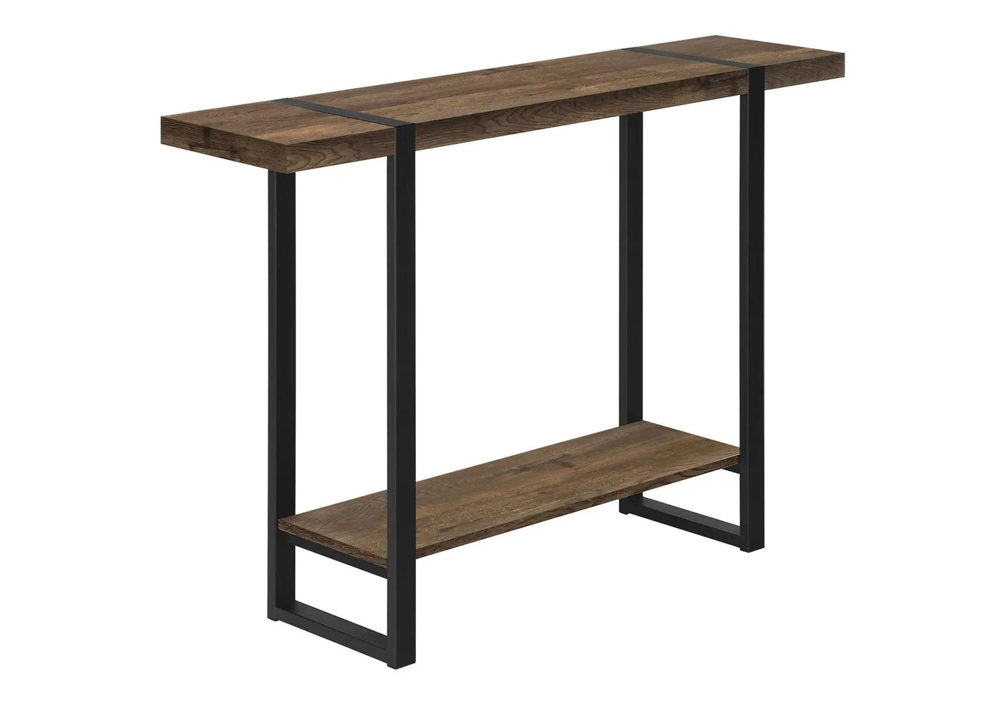 Accent Console Table three-tier brown wood shelves with black metal frame Unique Piece Furniture on Tampa Home & Garden Store