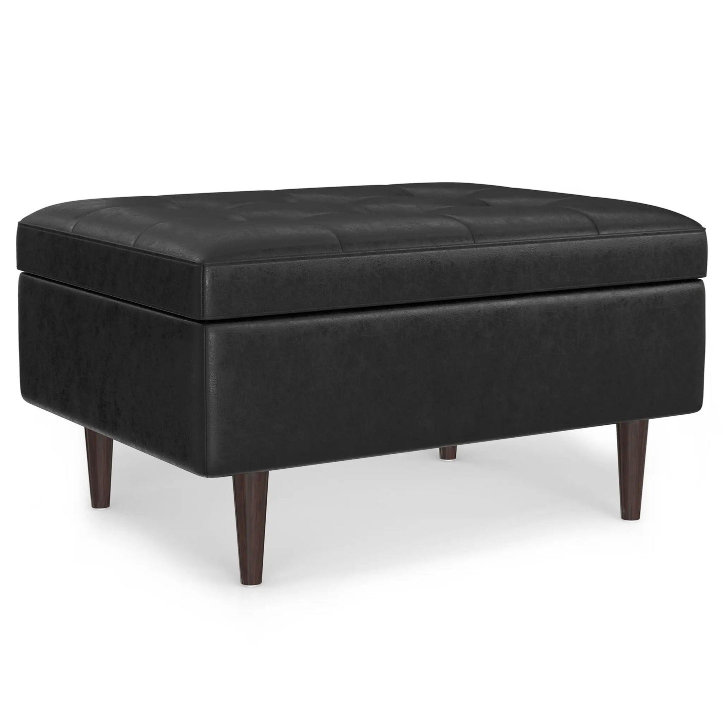 Shay square coffee table storage ottoman, black leather, tufted top, Unique Piece Furniture on Tampa Home & Garden Store