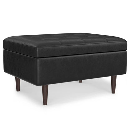 Shay square coffee table storage ottoman, black leather, tufted top, Unique Piece Furniture on Tampa Home & Garden Store