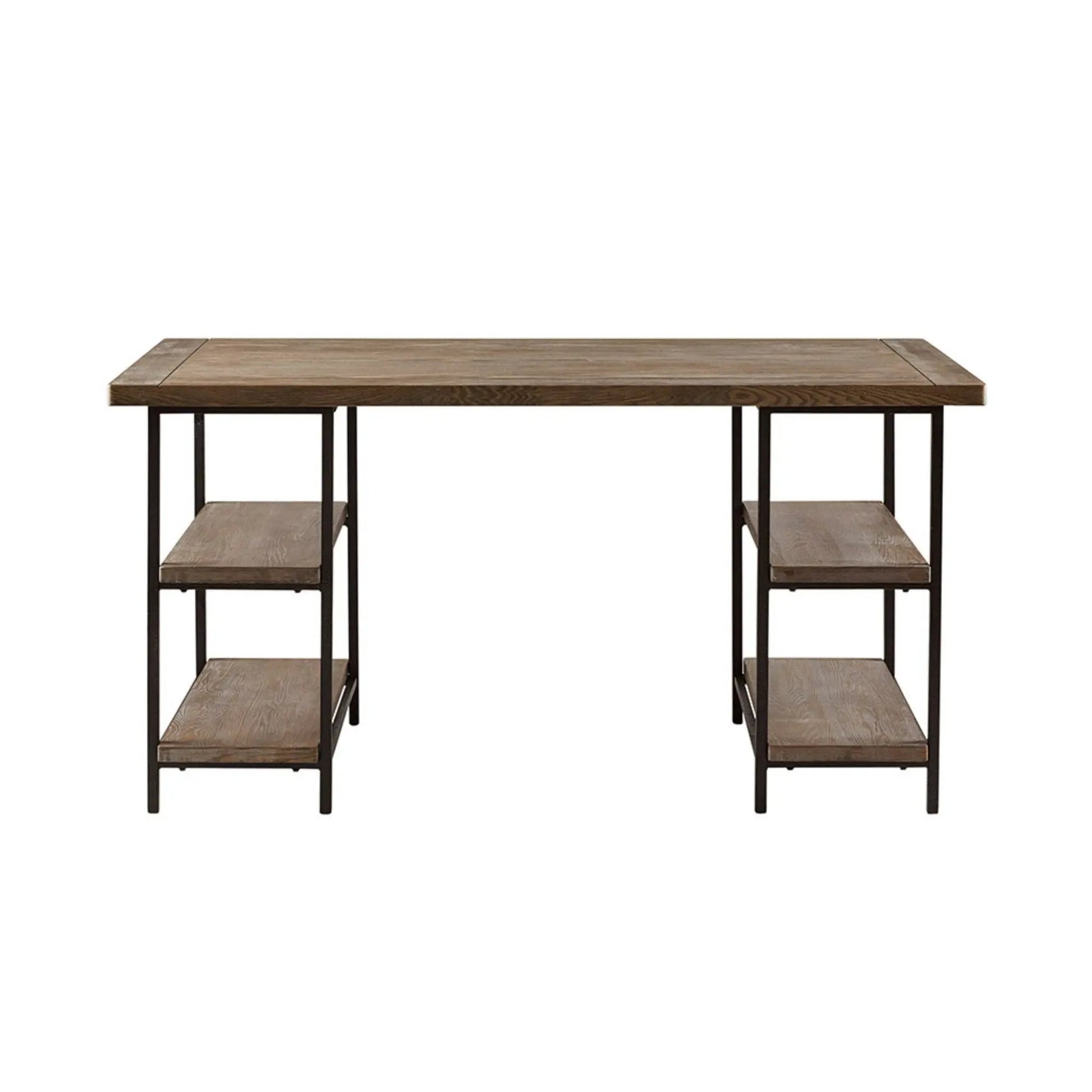 Industrial style gray wood top desk with black metal frame and side shelves, 2-unit desk set on Tampa Home & Garden Store