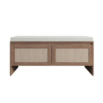 Storage bench with cushion and rattan doors in antique natural wood by HouseOfZazla on Tampa Home & Garden Store