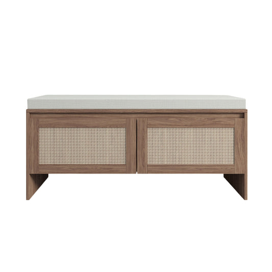 Storage bench with cushion and rattan doors in antique natural wood by HouseOfZazla on Tampa Home & Garden Store