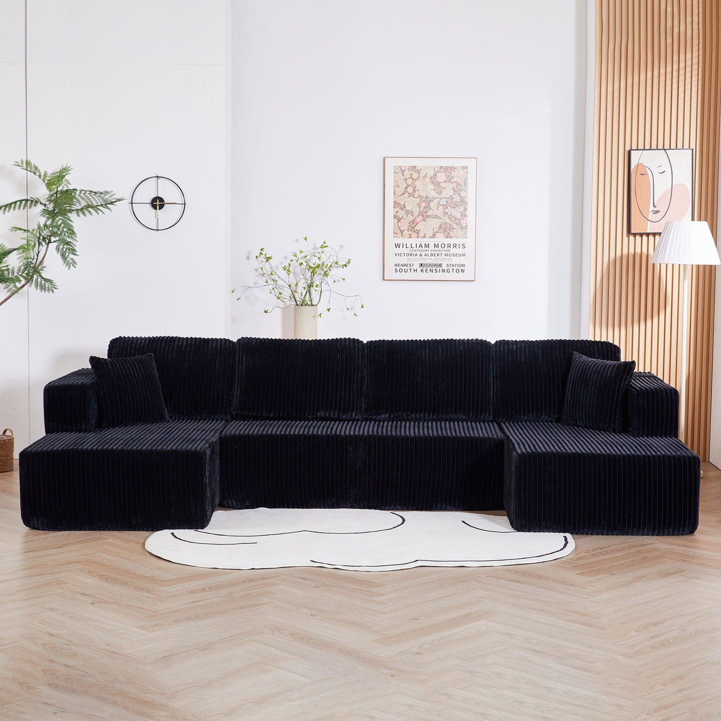 U-Shape Modular Sectional Sofa in black corduroy for living room by HouseOfZazla on Tampa Home & Garden Store