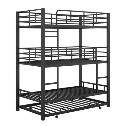 Triple bunk bed with trundle in black steel, heavy-duty construction on Tampa Home & Garden Store
