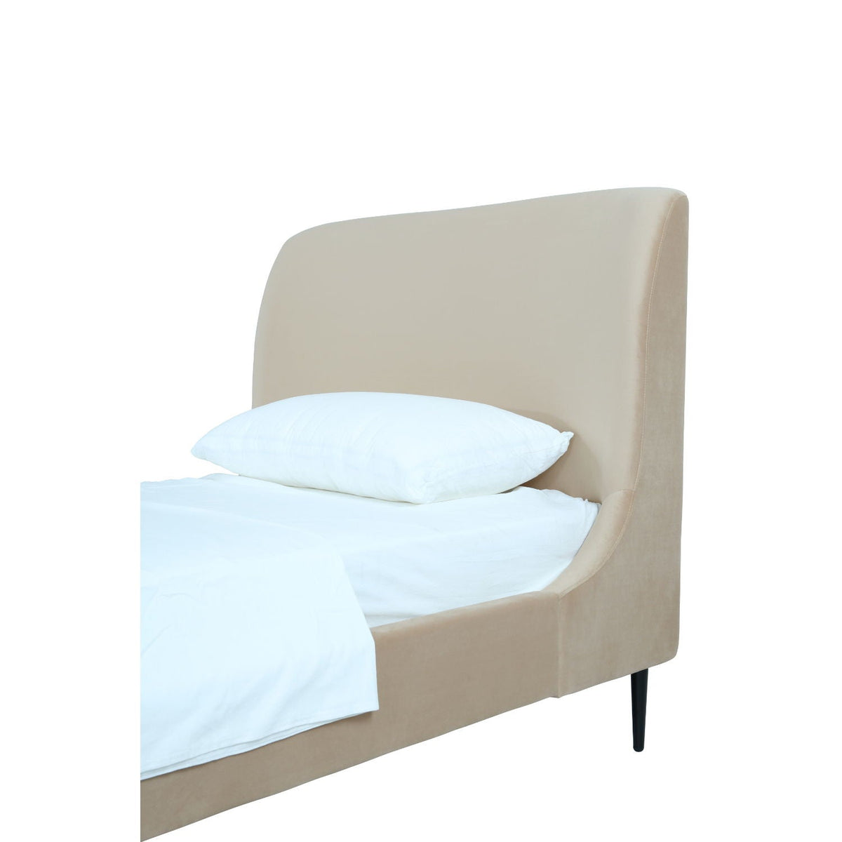 Heather upholstered bed with curved beige headboard in beige fabric by HouseOfZazla on Tampa Home & Garden Store