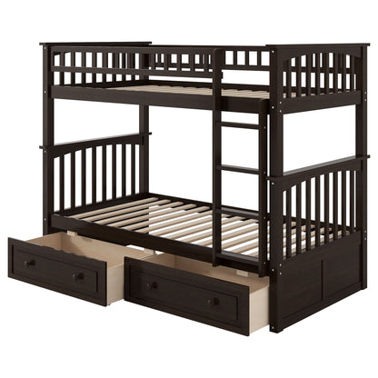 Bunk Bed With Drawers Convertible Design dark espresso wood HouseOfZazla on Tampa Home & Garden Store