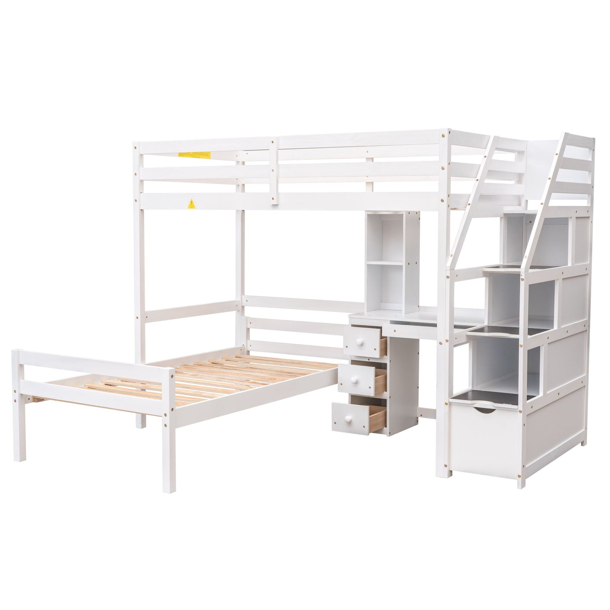 Loft bed with storage stairs, desk, shelves, drawers in white by HouseOfZazla on Tampa Home & Garden Store