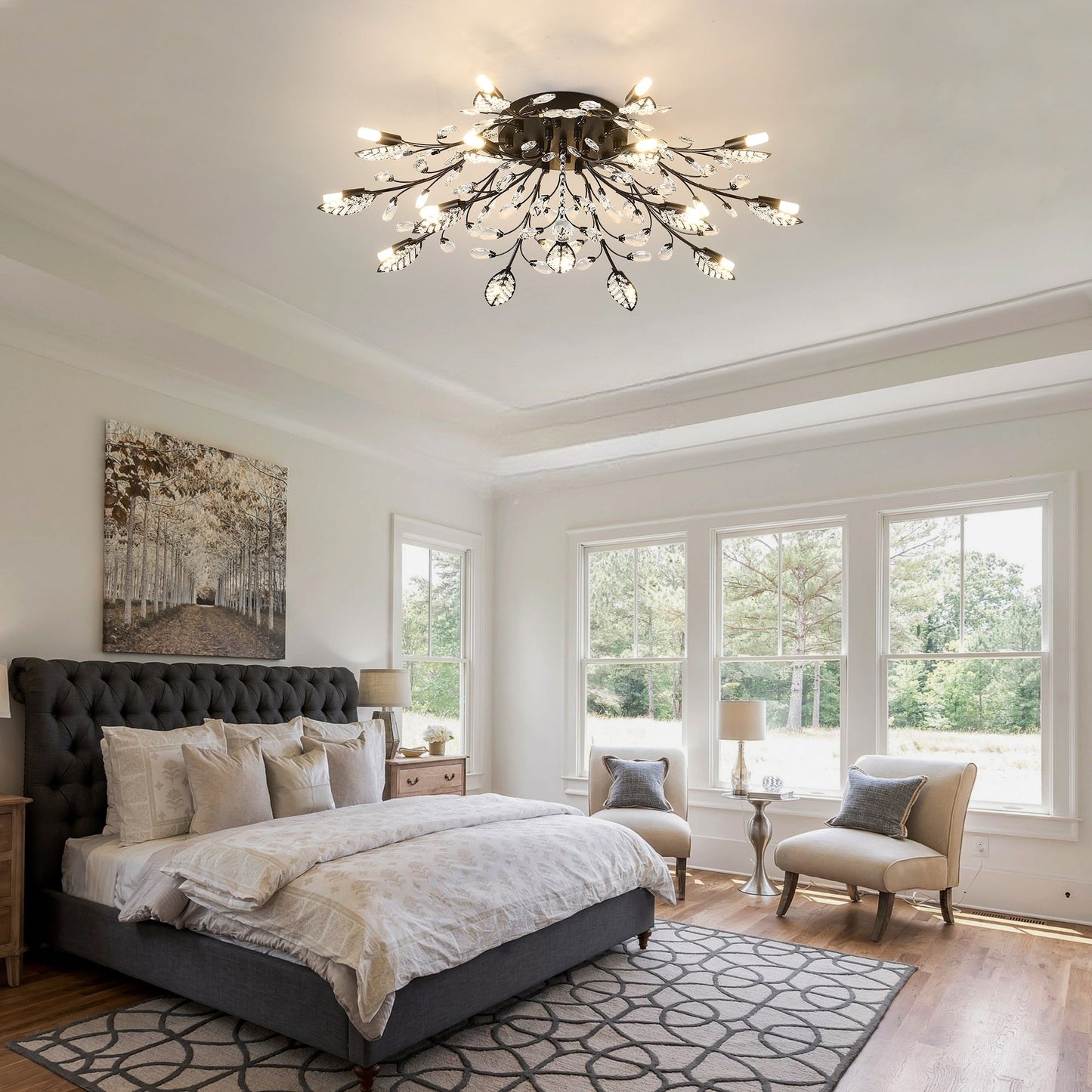 15-Light Crystal Chandelier ceiling lamp by HouseOfZazla in black metal with crystal drops on Tampa Home & Garden Store