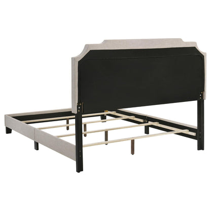 Panel bed with nailhead trim, upholstered black headboard, light wood frame, HouseOfZazla on Tampa Home & Garden Store