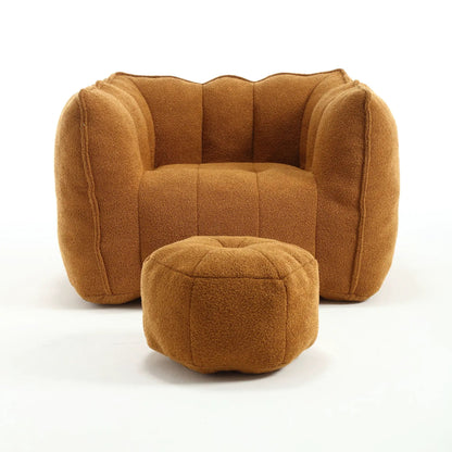 Soft bean bag chair with ottoman in brown textured fabric, high resilient foam interior on Tampa Home & Garden Store