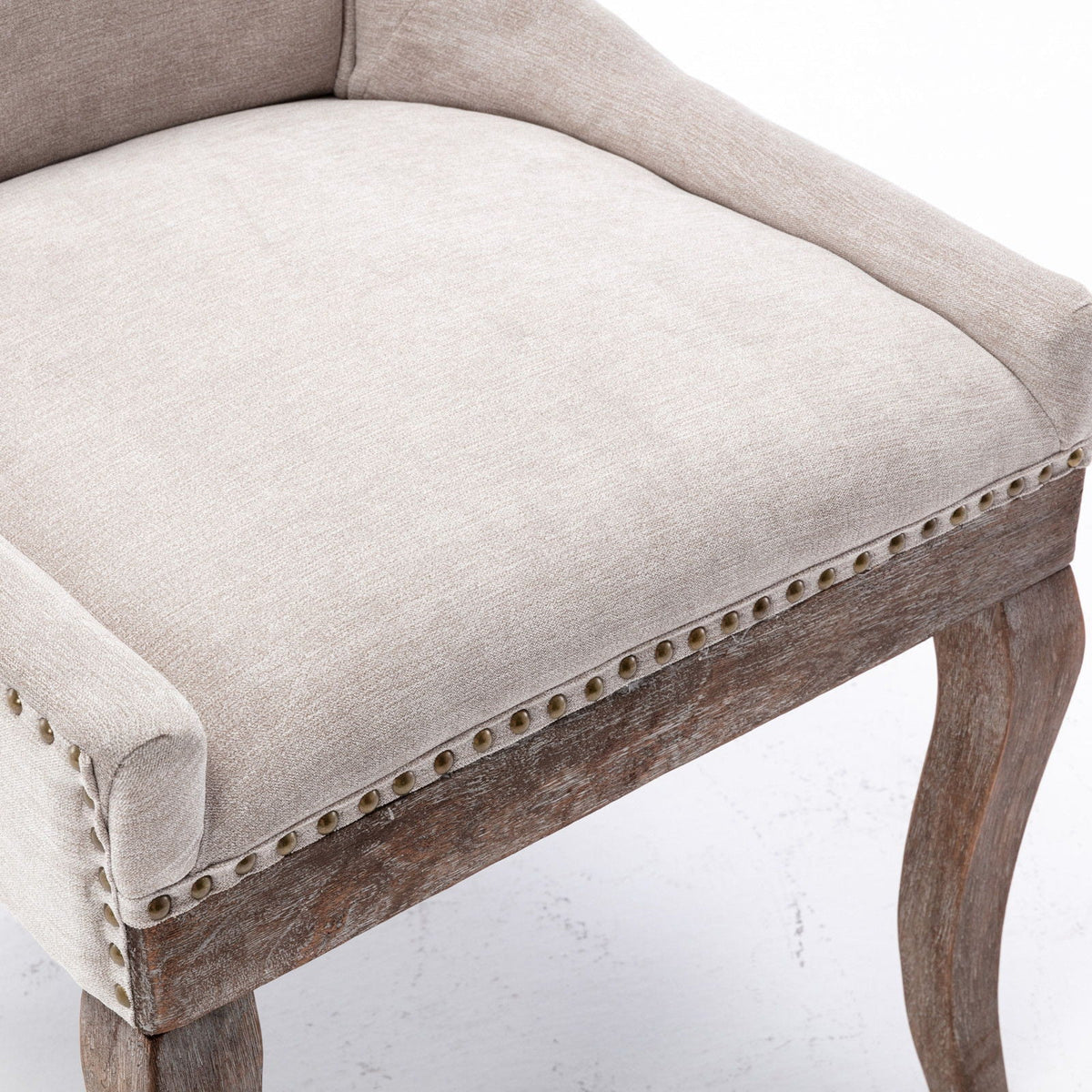 Ultra Side Dining Chair set of 2, beige fabric, nailhead trim, wood legs by HouseOfZazla on Tampa Home & Garden Store