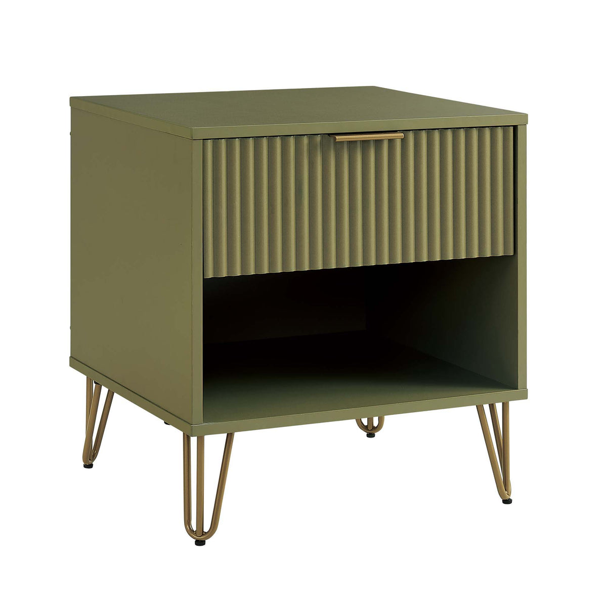 Modern olive nightstand with fluted drawer front and gold handle by HouseOfZazla on Tampa Home & Garden Store