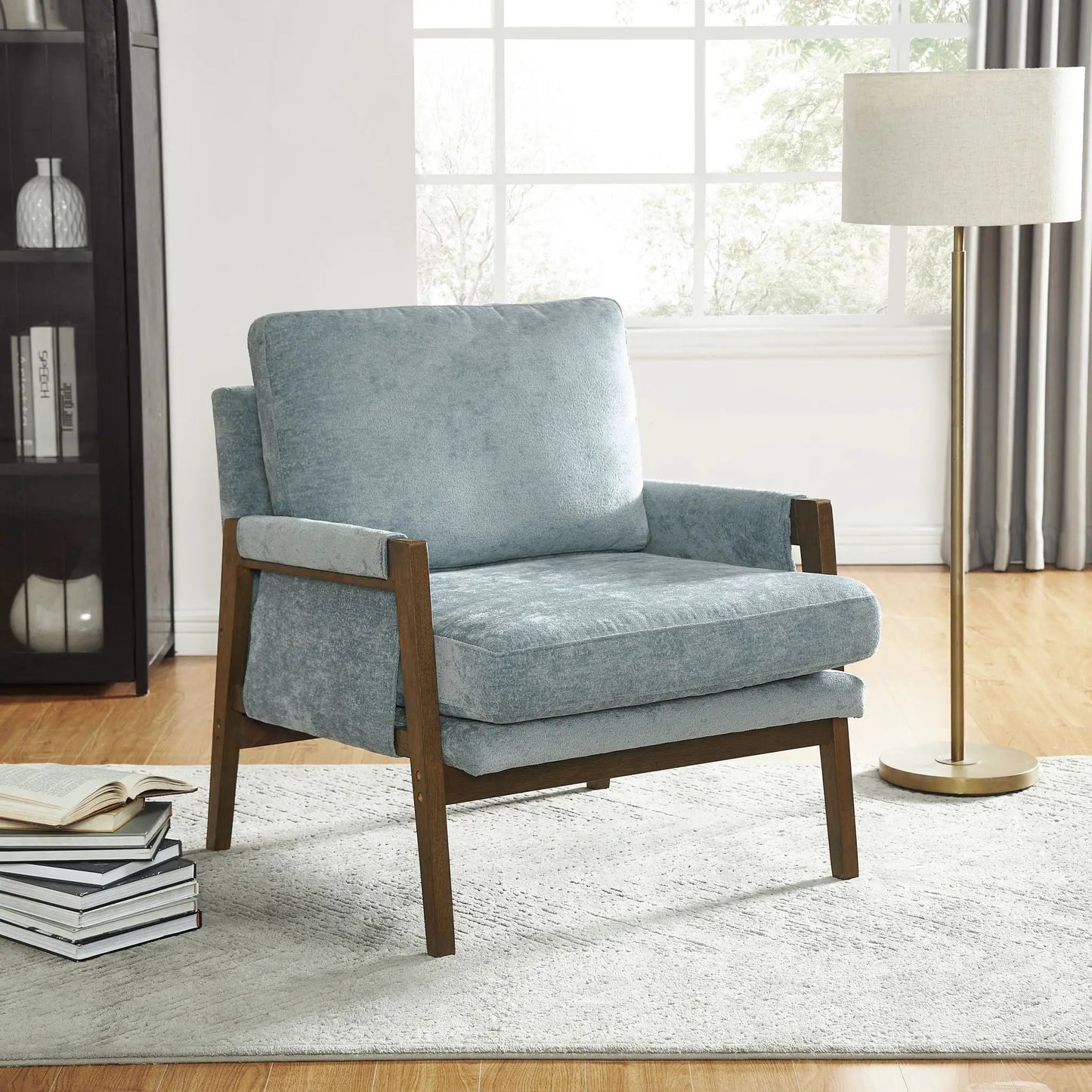 Kelly mid-century velvet armchair blue with wooden frame Unique Piece Furniture on Tampa Home & Garden Store