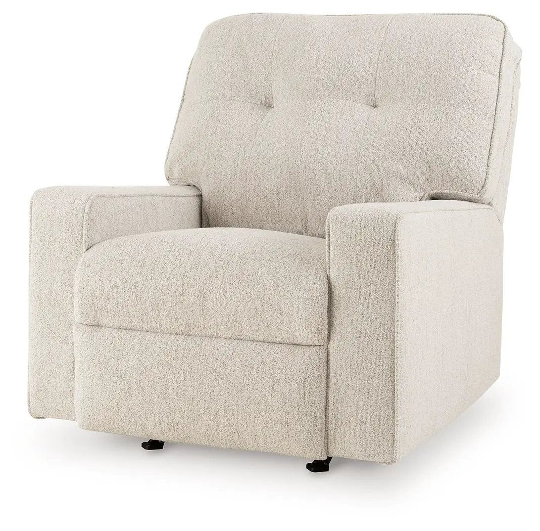 Larimer rocker recliner in beige textured fabric with plush back on Tampa Home & Garden Store