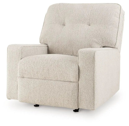 Larimer rocker recliner in beige textured fabric with plush back on Tampa Home & Garden Store