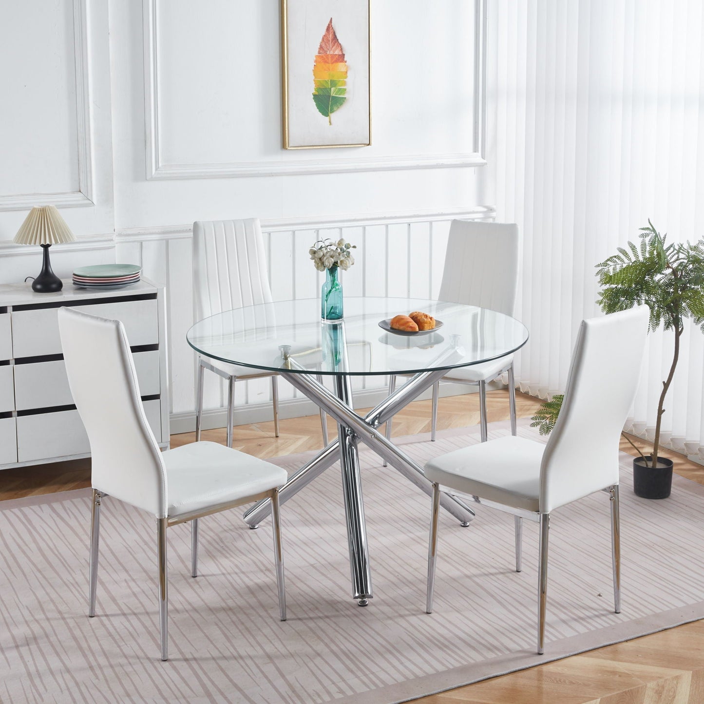 Dining Table space-saving round glass top with chrome legs by HouseOfZazla for living areas on Tampa Home & Garden Store
